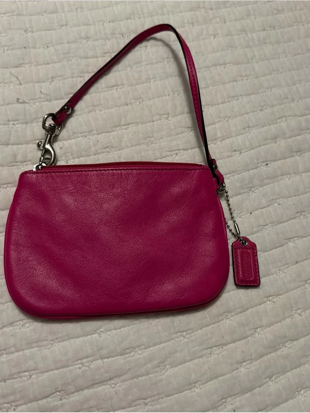 Leather COACH Hot Pink Fushia Wristlet Zip close 6